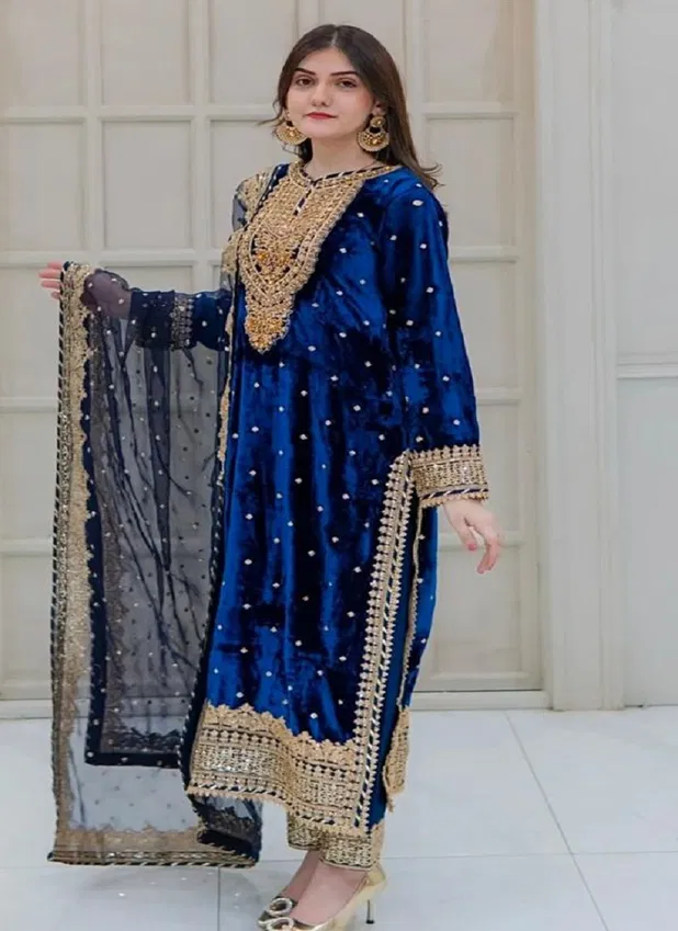 Anamsa 591 Velvet Embroidery Pakistani Suit Wholesale Market In Surat